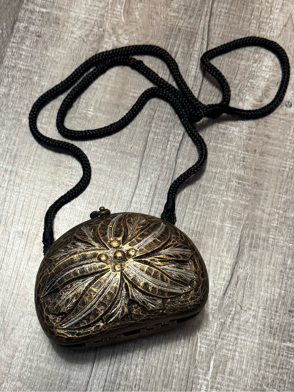 Timmy Woods Gold Floral Embossed Wristlet with Black Cord